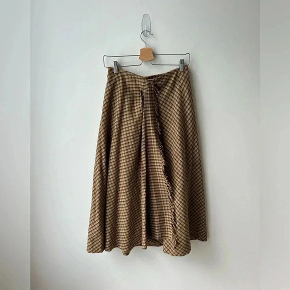 Vintage Liz wear high waist wool plaid midi fring skirt - Picture 1 of 12